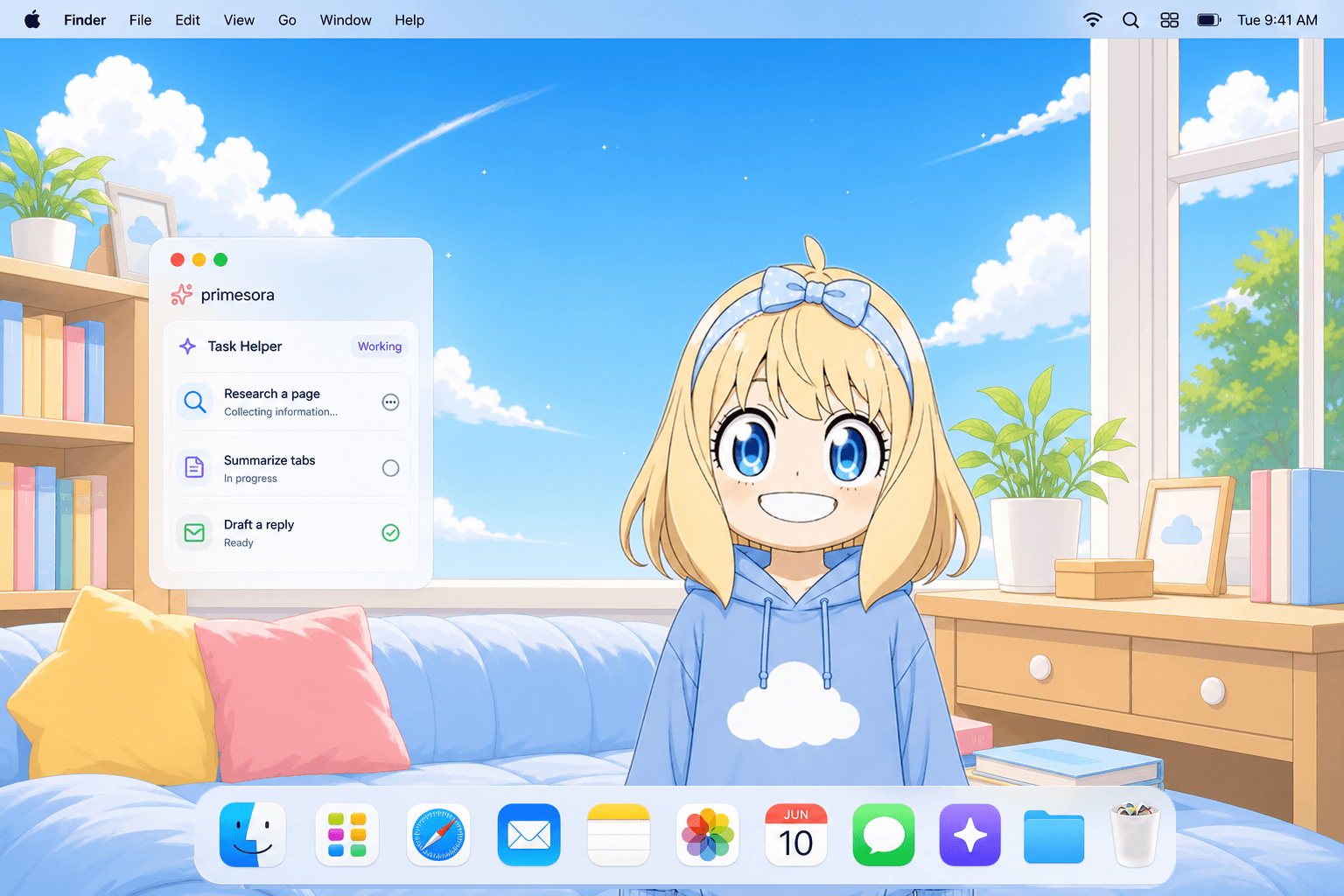 Bright macOS-style preview of the primesora desktop companion
